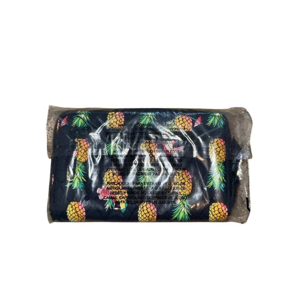 New Vera Bradley Navy Toucan‎ Party with Pineapples RFID Turnlock Wallet